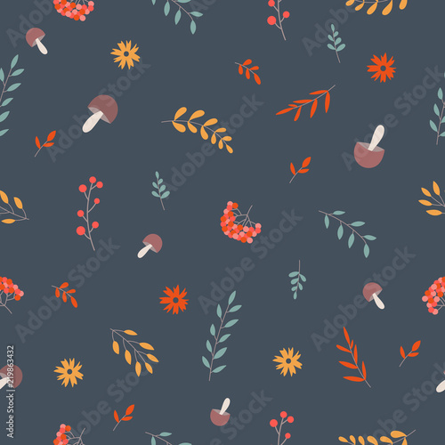 Vector seamless pattern with branches and autumn things