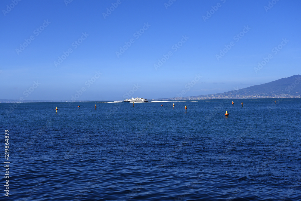 the ferry to Capri speeding past the original fishing harbour of Marina Grande in Sorrento Italy
