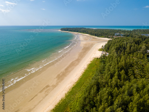 Aerial drone view of a beautiful  empty tropical sandy beach in Thailand  Memories Beach 