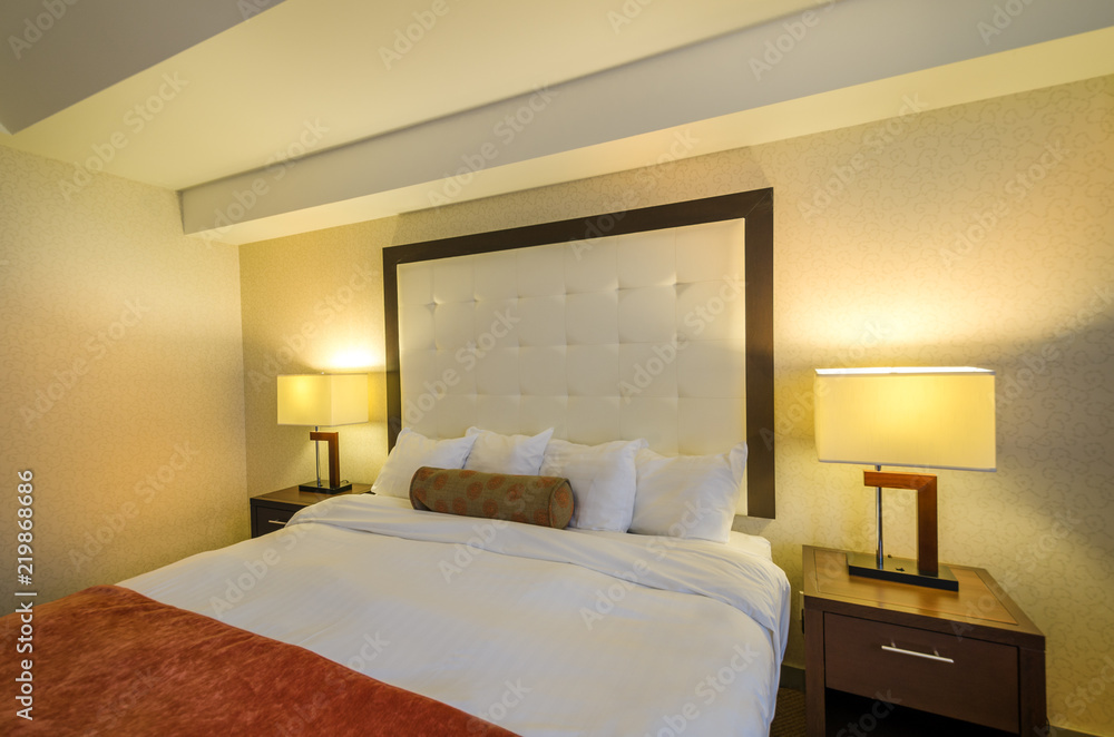 Fototapeta premium Modern master bedroom in a luxury house, hotel. Interior design.