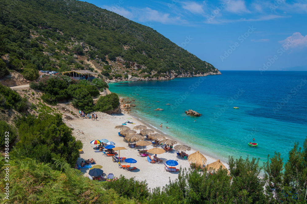 Vouti beach in Kefalonia ionian island, Greece. A nice small beach with turquoise sea waters