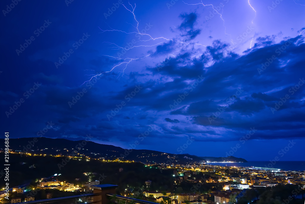 Lightning on the Ligurian Sea, Tigullio gulf - Chiavari, Lavagna and Sestri Levante