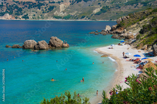 Vouti beach in Kefalonia ionian island, Greece. A secluded majestic beach with turquoise sea waters