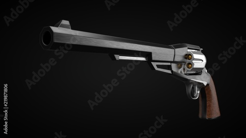 long barrel revolver design with modern looking hard cut edges. 3d illustration. photo