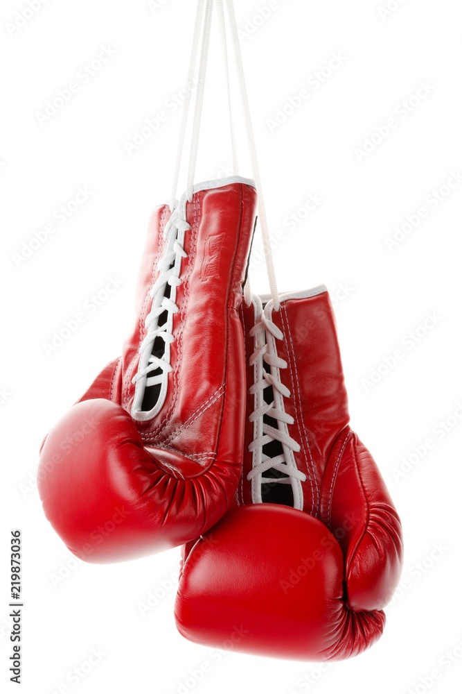 Pair of Red Boxing Gloves Isolated Isolated on White