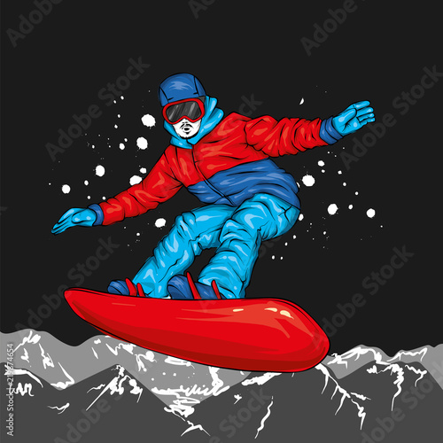 A snowboarder in colorful clothes. Vector illustration. Sports, extreme sports, outdoor activities.