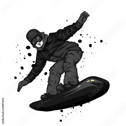 A snowboarder in colorful clothes. Vector illustration. Sports, extreme sports, outdoor activities.