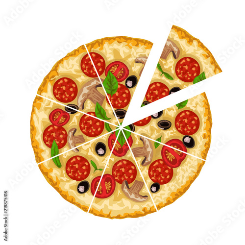 pizza sliced on white