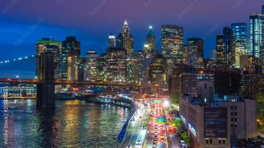 4k hyperlapse video of Manhattan skyline and Brooklyn Bridge