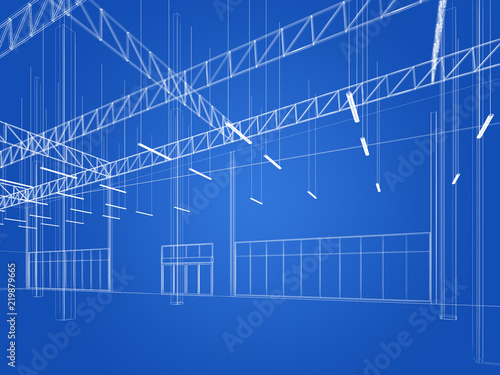 sketch design of interior warehouse, 3d rendering