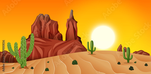 Desert scene at sunset
