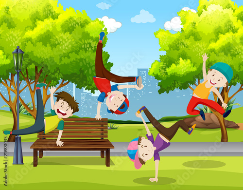 Boys dancing in the park