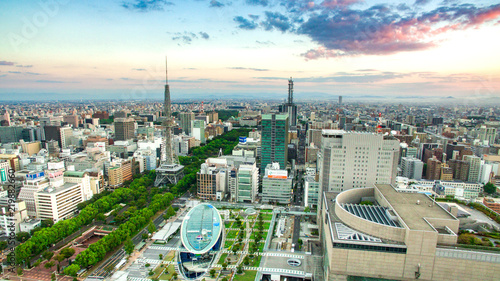 Japan Nagoya city sunrise sakae tv tower oasis21 landscape aerial photography photo