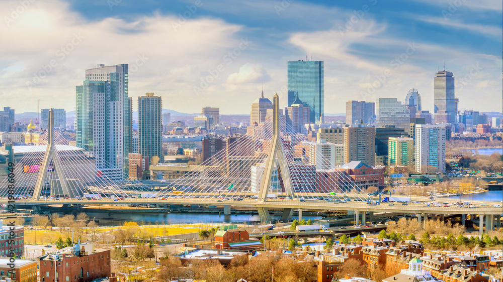 Naklejka premium Linia horyzontu Boston w Massachusetts, USA