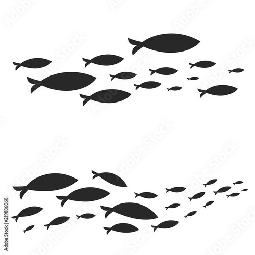 Different vector sets of fish shoals swimming isolated on white background