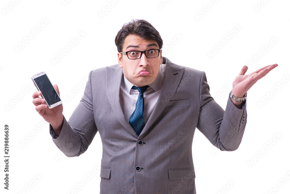 Businessman with mobile phone isolated on white Businessman with mobile phone isolated on white