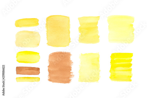 Art abstract illustration, Set of yellow and brown watercolor painting textured design backgrounds on white paper isolated on white background