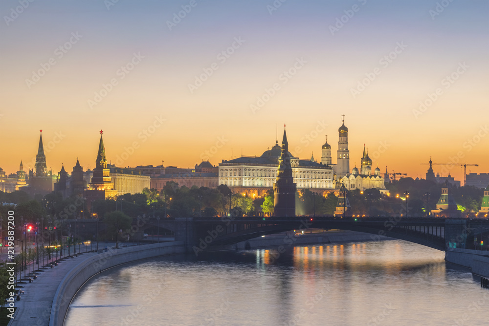 Moscow sunrise city skyline at Kremlin Palace Red Square and Moscow River, Moscow, Russia