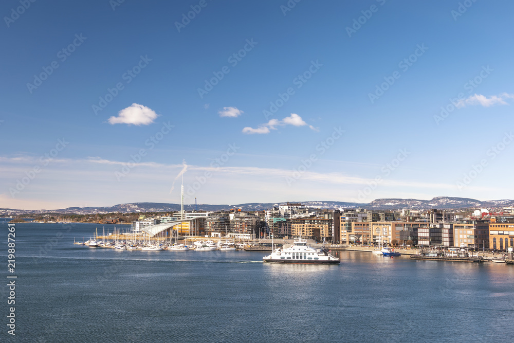 Oslo city skyline at Oslo Harbour, Oslo Norway