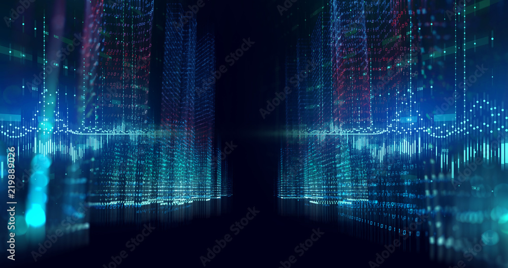 digital city scape with digit number elements illustration digital city scape with digit number elements illustration