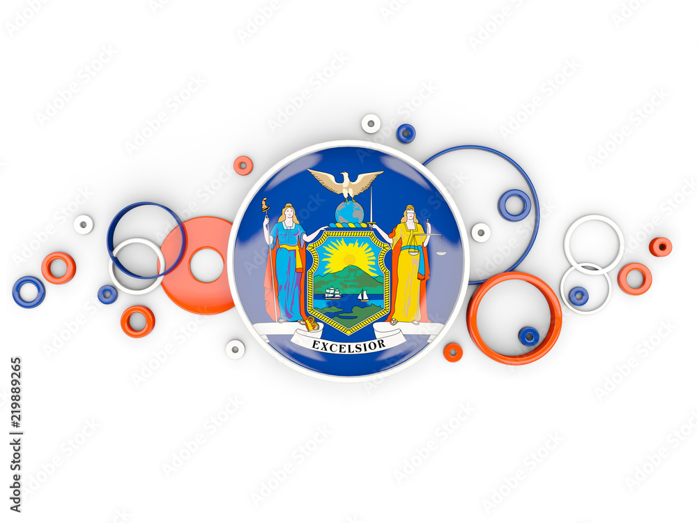 Fototapeta premium Round flag of new york with circles pattern. United states local flags