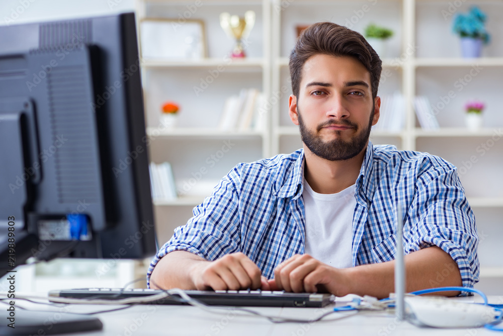 Frustrated young man due to weak internet reception Frustrated young man due to weak internet reception