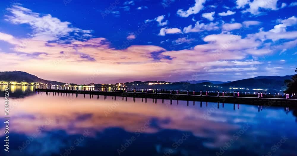 sunrise timelapse XuanZang Temple Wharf at Sun Moon Lake taiwan sunrise timelapse XuanZang Temple Wharf at Sun Moon Lake taiwan