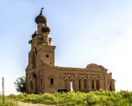 The destroyed orthodox temple against the sky