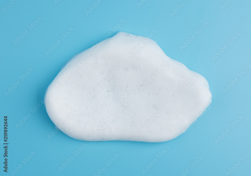 Foam bubble on blue background on top view object beatuy health care concept design Foam bubble on blue background on top view object beatuy health care concept design