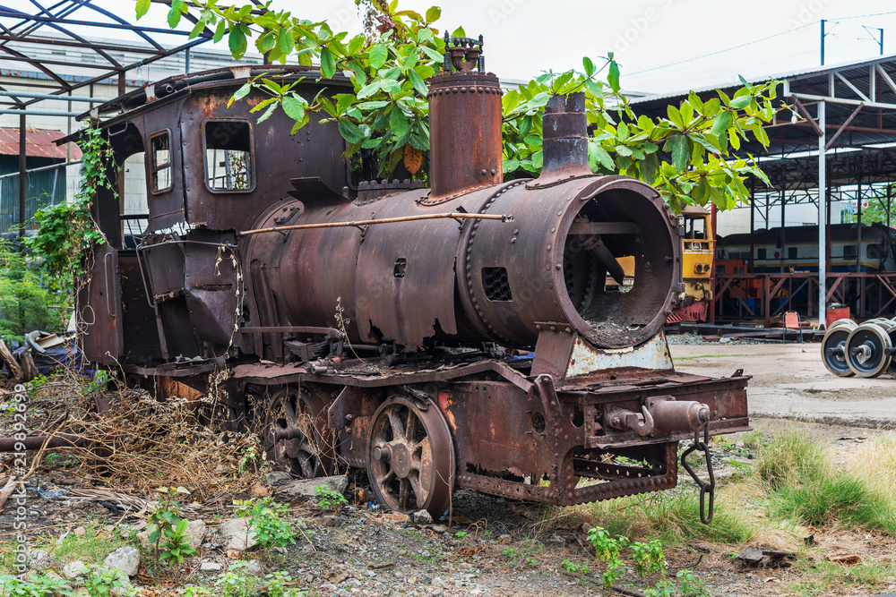 Abandoned Ancient old steam locomotive