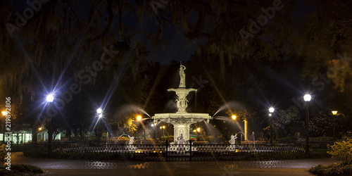 Fountain at twilight in Savannah, Georgia