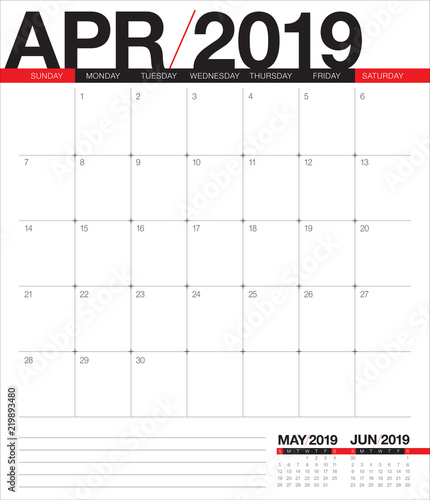 April 2019 desk calendar vector illustration