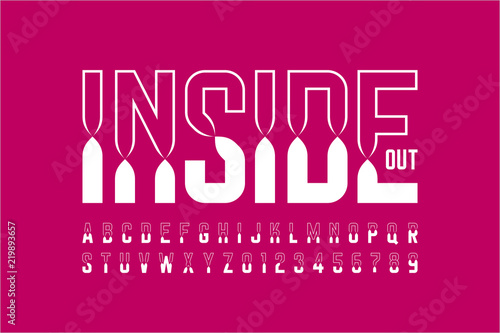 Colorful inside out font, alphabet letters and numbers