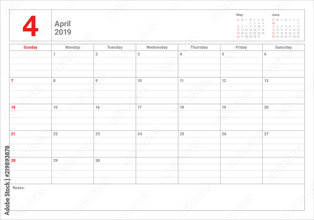 April 2019 desk calendar vector illustration April 2019 desk calendar vector illustration