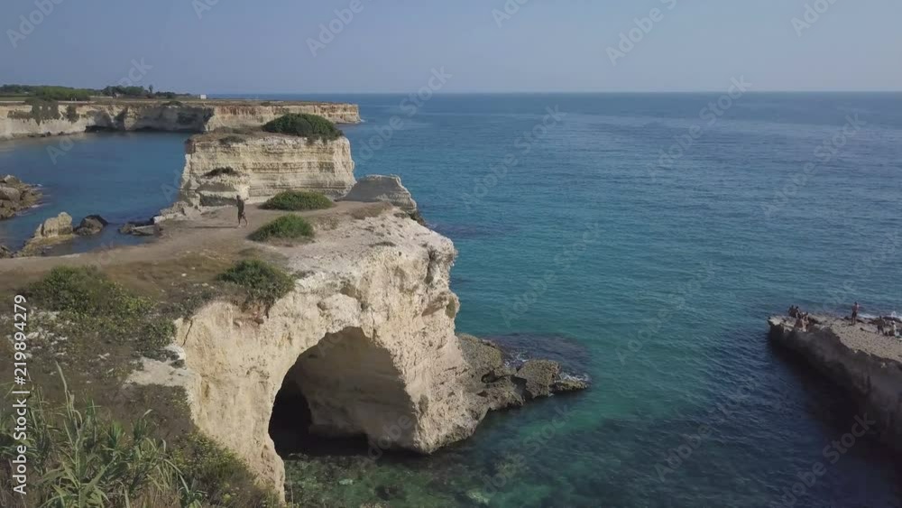 italian cliff aerial view shot in Torre dell'Orso (Italy - Puglia - Salento) italian cliff aerial view shot in Torre dell'Orso (Italy - Puglia - Salento)