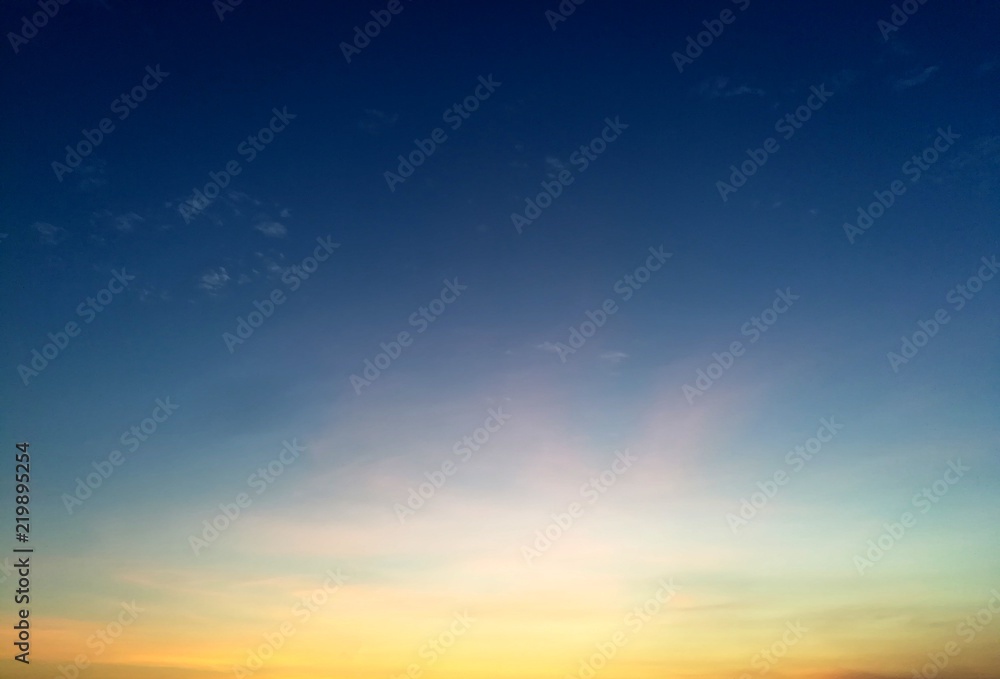 Blue sky and light of sun in evening, twilight beautiful scene.