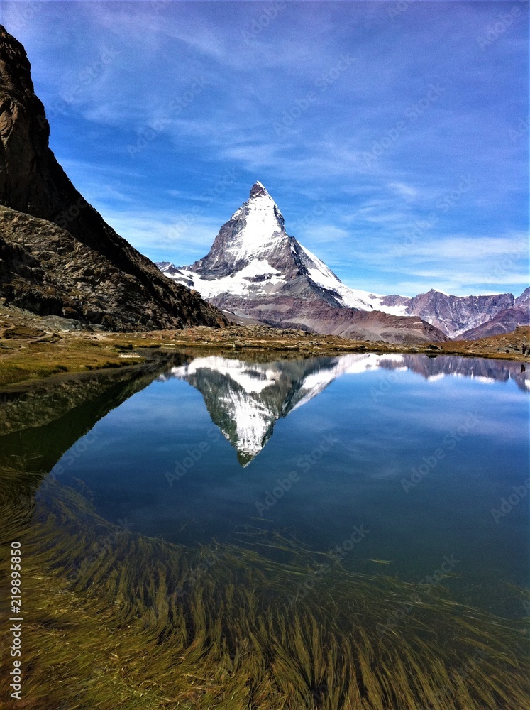 lake reflection Matterhorn sky swiss