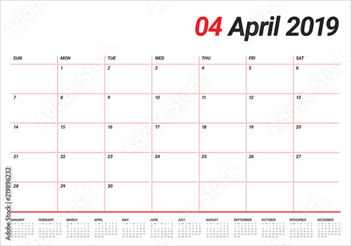 April 2019 desk calendar vector illustration