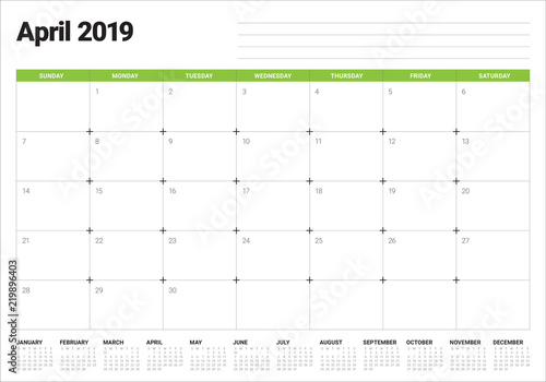April 2019 desk calendar vector illustration