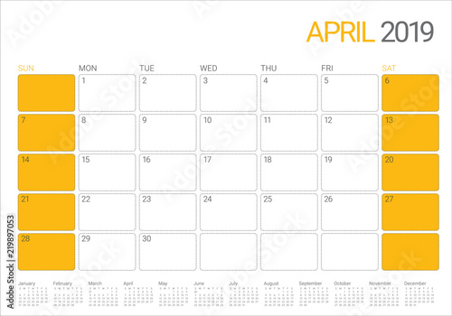 April 2019 desk calendar vector illustration