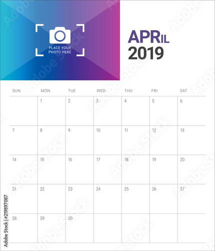 April 2019 desk calendar vector illustration