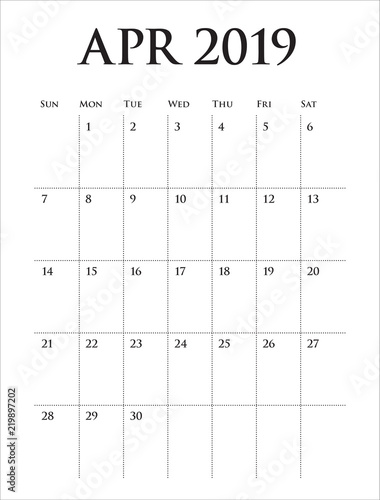 April 2019 desk calendar vector illustration