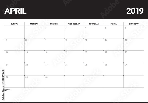 April 2019 desk calendar vector illustration