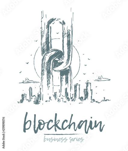 Business blockchain chains big city skyline vector