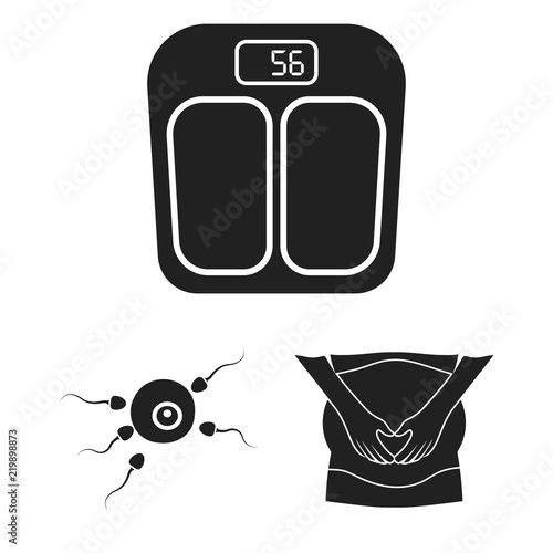 Woman and pregnancy black icons in set collection for design. Gynecology and equipment vector symbol stock web illustration.