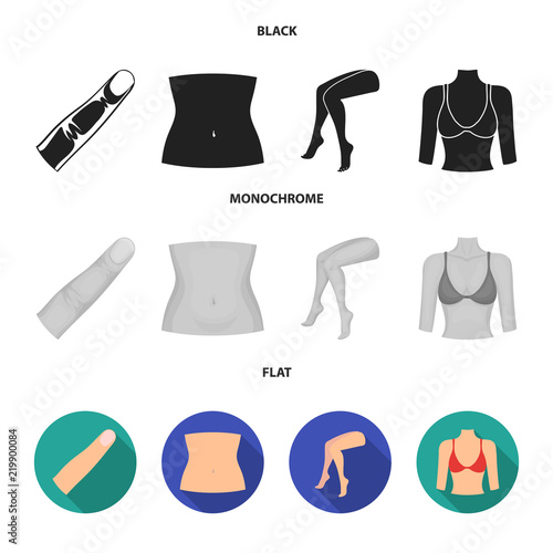 Finger, female feet, female, bust. Part of the body set collection icons in black, flat, monochrome style vector symbol stock illustration web.