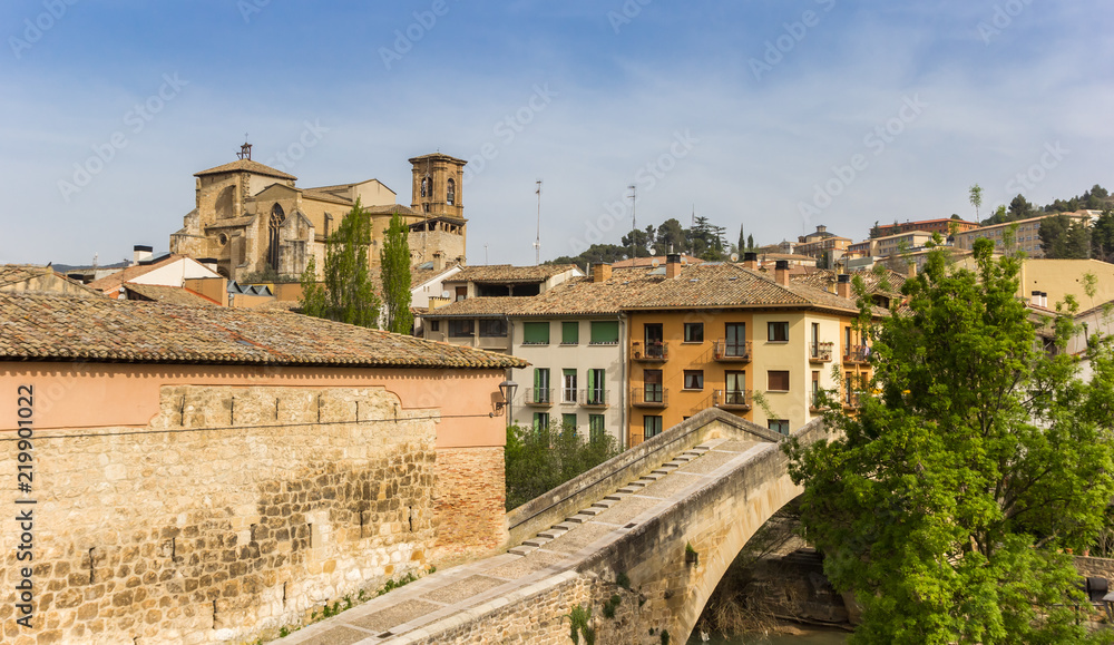 Old roman bridge in the historic city of Estella, Spain