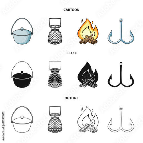 Catch, hook, mesh, caster .Fishing set collection icons in cartoon,black,outline style vector symbol stock illustration web.