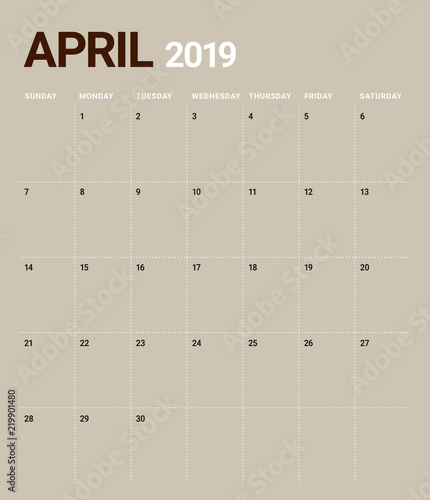 April 2019 desk calendar vector illustration