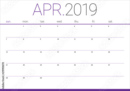 April 2019 desk calendar vector illustration
